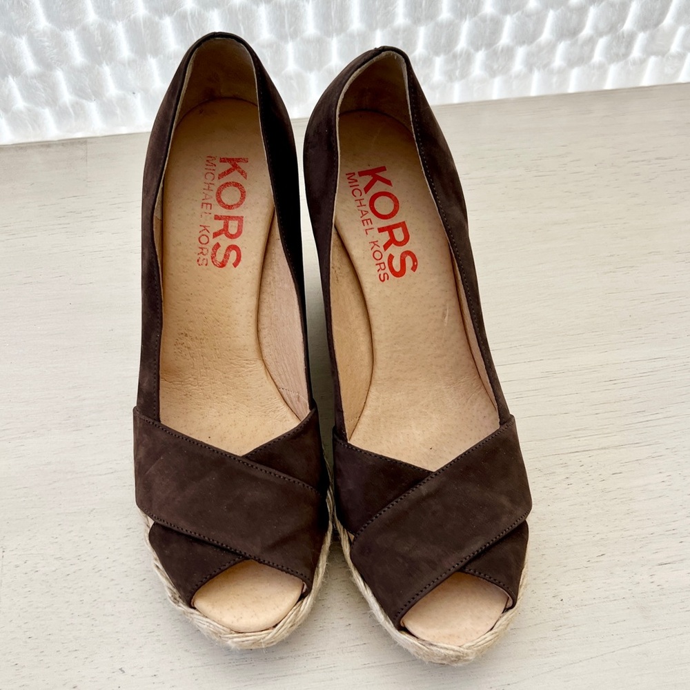 Michael Kors Brown Espadrille Brown Suede Wedges Size 7 M